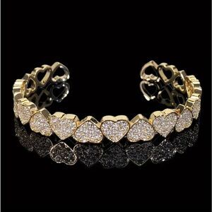 Gold Diamond Heart Bangle Bracelet